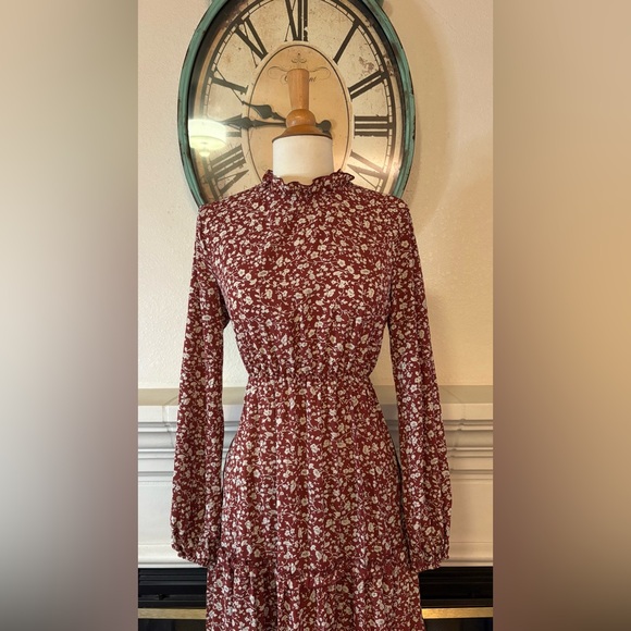 SHEIN Floral Midi Dress - Burgundy - Picture 2 of 8